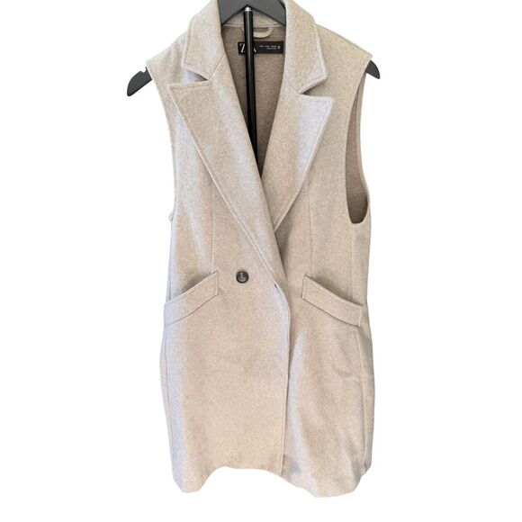 Zara Other - ZARA Soft Beige Double Breasted Sleeveless Long Waistcoat Vest Coat Small